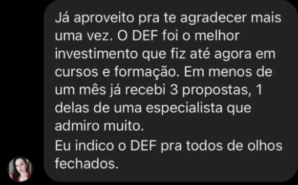 Print de depoimento de aluno do Método DEF